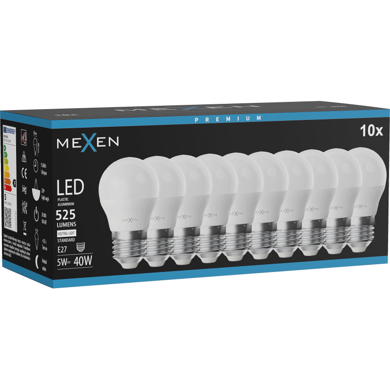 Mexen Nova 10x LED žiarovka E27, G45, 5W, Neutrálna - 4000K, 525 lm - L101-E27-0540-01x10