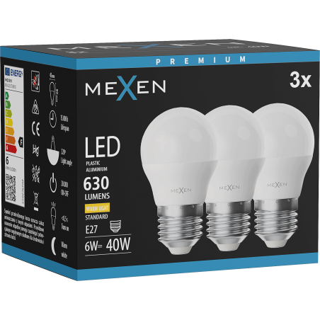 Mexen Nova 3x LED žiarovka E27, G45, 6W, Teplá - 3000K, 630 lm - L101-E27-0630-01x03