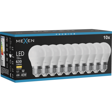 Mexen Nova 10x LED žiarovka E27, G45, 6W, Teplá - 3000K, 630 lm - L101-E27-0630-01x10