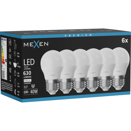 Mexen Nova 6x LED žiarovka E27, G45, 6W, Neutrálny - 4000K, 630 lm - L101-E27-0640-01x06