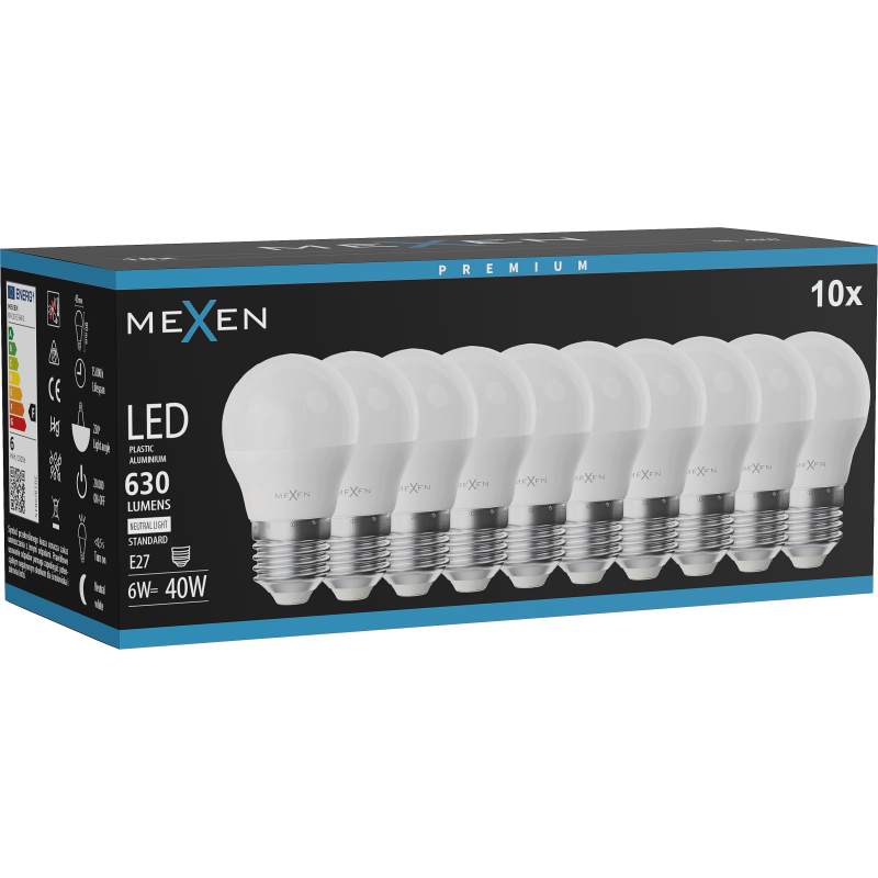 Mexen Nova 10x LED žiarovka E27, G45, 6W, Neutrálny - 4000K, 630 lm - L101-E27-0640-01x10