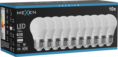 Mexen Nova 10x LED žiarovka E27, G45, 6W, Neutrálny - 4000K, 630 lm - L101-E27-0640-01x10