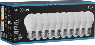 Mexen Nova 10x LED žiarovka E27, G45, 6W, Studená - 6500K, 630 lm - L101-E27-0665-01x10
