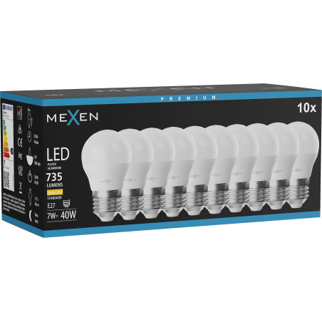 Mexen Nova 10x LED žiarovka E27, G45, 7W, Teplá - 3000K, 735 lm - L101-E27-0730-01x10