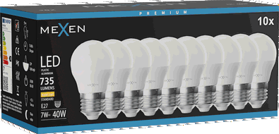 Mexen Nova 10x LED žiarovka E27, G45, 7W, Teplá - 3000K, 735 lm - L101-E27-0730-01x10