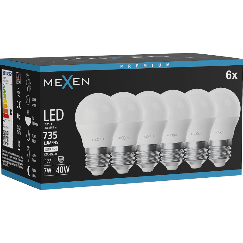 Mexen Nova 6x LED žiarovka E27, G45, 7W, Neutrálna - 4000K, 735 lm - L101-E27-0740-01x06