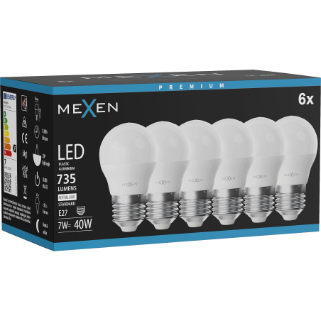 Mexen Nova 6x LED žiarovka E27, G45, 7W, Neutrálna - 4000K, 735 lm - L101-E27-0740-01x06