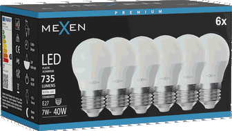 Mexen Nova 6x LED žiarovka E27, G45, 7W, Neutrálna - 4000K, 735 lm - L101-E27-0740-01x06