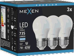 Mexen Nova 3x LED žiarovka E27, G45, 7W, Studená - 6500K, 735 lm - L101-E27-0765-01x03