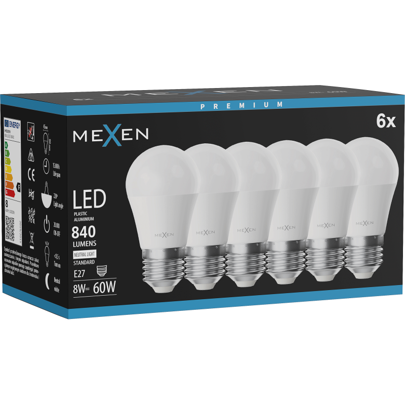 Mexen Nova 6x LED žiarovka E27, G45, 8W, Neutrálna - 4000K, 840 lm - L101-E27-0840-01x06