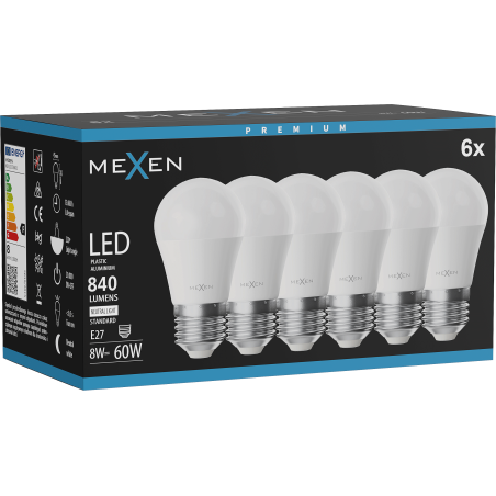 Mexen Nova 6x LED žiarovka E27, G45, 8W, Neutrálna - 4000K, 840 lm - L101-E27-0840-01x06