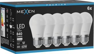Mexen Nova 6x LED žiarovka E27, G45, 8W, Neutrálna - 4000K, 840 lm - L101-E27-0840-01x06