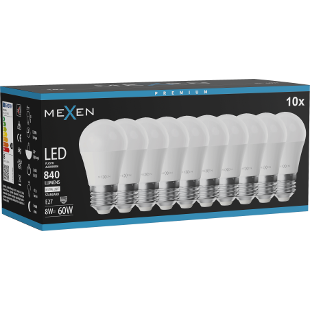 Mexen Nova 10x LED žiarovka E27, G45, 8W, Neutrálna - 4000K, 840 lm - L101-E27-0840-01x10
