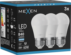 Mexen Nova 3x Žiarovka LED E27, G45, 8W, Studená - 6500K, 840 lm - L101-E27-0865-01x03