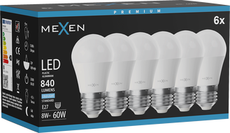 Mexen Nova 6x LED žiarovka E27, G45, 8W, Studená - 6500K, 840 lm - L101-E27-0865-01x06