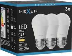 Mexen Nova 3x LED žiarovka E27, G45, 9W, Teplá - 3000K, 945 lm - L101-E27-0930-01x03