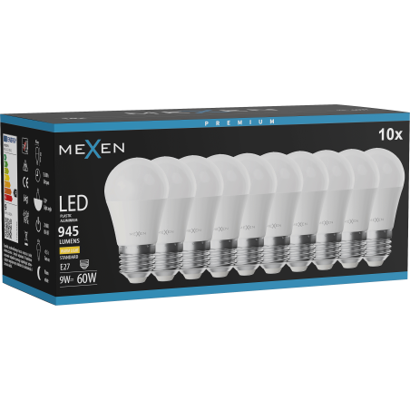 Mexen Nova 10x LED žiarovka E27, G45, 9W, Teplá - 3000K, 945 lm - L101-E27-0930-01x10