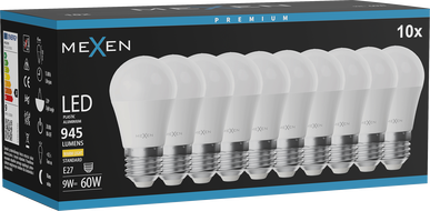 Mexen Nova 10x LED žiarovka E27, G45, 9W, Teplá - 3000K, 945 lm - L101-E27-0930-01x10