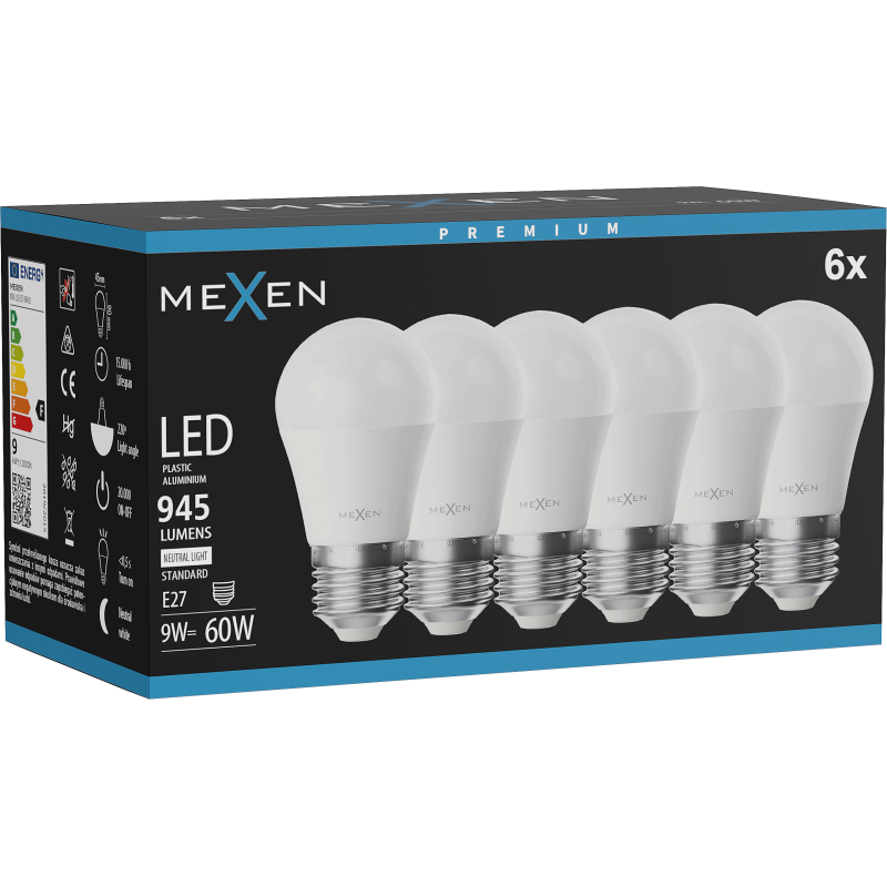 Mexen Nova 6x LED žiarovka E27, G45, 9W, Neutrálna - 4000K, 945 lm - L101-E27-0940-01x06