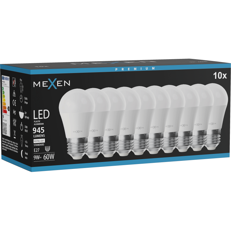 Mexen Nova 10x LED žiarovka E27, G45, 9W, Neutrálna - 4000K, 945 lm - L101-E27-0940-01x10