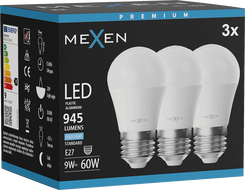 Mexen Nova 3x LED žiarovka E27, G45, 9W, Studená - 6500K, 945 lm - L101-E27-0965-01x03