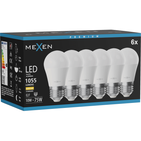 Mexen Nova 6x LED žiarovka E27, G45, 10W, Teplá - 3000K, 1055 lm - L101-E27-1030-01x06
