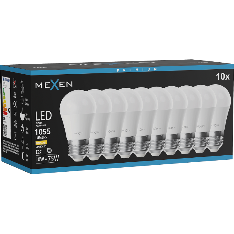 Mexen Nova 10x LED žiarovka E27, G45, 10W, Teplá - 3000K, 1055 lm - L101-E27-1030-01x10