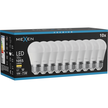 Mexen Nova 10x LED žiarovka E27, G45, 10W, Teplá - 3000K, 1055 lm - L101-E27-1030-01x10