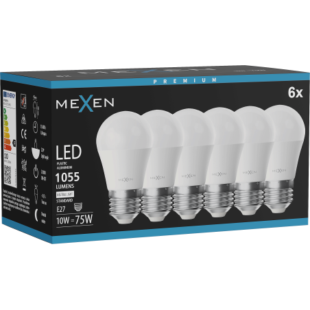 Mexen Nova 6x LED žiarovka E27, G45, 10W, Neutrálna - 4000K, 1055 lm - L101-E27-1040-01x06