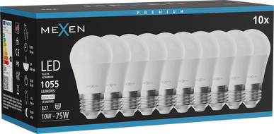 Mexen Nova 10x LED žiarovka E27, G45, 10W, Neutrálna - 4000K, 1055 lm - L101-E27-1040-01x10