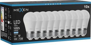 Mexen Nova 10x LED žiarovka E27, G45, 10W, Studená - 6500K, 1055 lm - L101-E27-1065-01x10