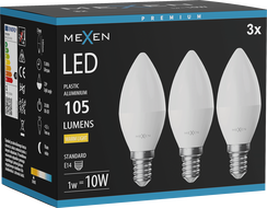Mexen Nova 3x LED žiarovka E14, C37, 1W, Teplá - 3000K, 105 lm - L102-E14-0130-01x03