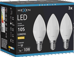 Mexen Nova 3x LED žiarovka E14, C37, 1W, Neutrálna - 4000K, 105 lm - L102-E14-0140-01x03