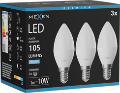 Mexen Nova 3x LED Žiarovka E14, C37, 1W, Studená - 6500K, 105 lm - L102-E14-0165-01x03