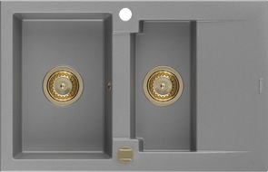 Mexen Gaspar granitový drez 1,5-komorový s odkvapom 737 x 475 mm, sivý, sifón zlatý - 6507731505-71-G