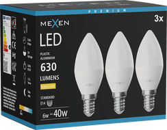 Mexen Nova 3x LED žiarovka E14, C37, 6W, Teplá - 3000K, 630 lm - L102-E14-0630-01x03