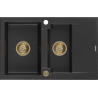 Mexen Gaspar granitový drez 1,5-komorový s odkvapkávačom 737 x 475 mm, čierny/strieborný metalík, sifón zlatý