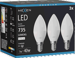 Mexen Nova 3x LED žiarovka E14, C37, 7W, Neutrálna - 4000K, 735 lm - L102-E14-0740-01x03