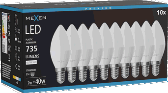 Mexen Nova 10x LED žiarovka E14, C37, 7W, Neutrálna - 4000K, 735 lm - L102-E14-0740-01x10