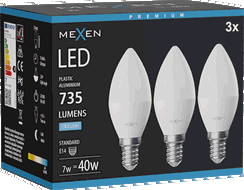 Mexen Nova 3x LED žiarovka E14, C37, 7W, Studená - 6500K, 735 lm - L102-E14-0765-01x03