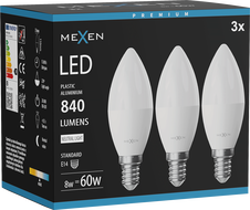Mexen Nova 3x LED žiarovka E14, C37, 8W, Neutrálna - 4000K, 840 lm - L102-E14-0840-01x03