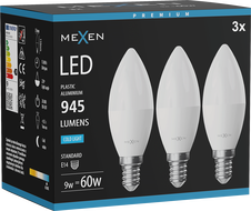 Mexen Nova 3x LED žiarovka E14, C37, 9W, Studená - 6500K, 945 lm - L102-E14-0965-01x03