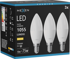 Mexen Nova 3x LED žiarovka E14, C37, 10W, Teplá - 3000K, 1055 lm - L102-E14-1030-01x03