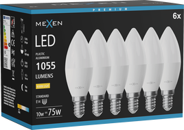 Mexen Nova 6x LED žiarovka E14, C37, 10W, Teplá - 3000K, 1055 lm - L102-E14-1030-01x06