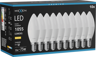 Mexen Nova 10x LED žiarovka E14, C37, 10W, Teplá - 3000K, 1055 lm - L102-E14-1030-01x10