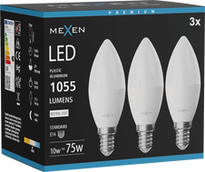 Mexen Nova 3x LED žiarovka E14, C37, 10W, Neutrálna - 4000K, 1055 lm - L102-E14-1040-01x03