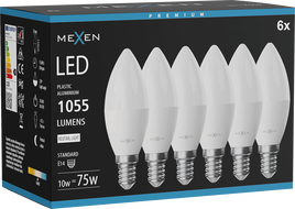 Mexen Nova 6x LED žiarovka E14, C37, 10W, Neutrálna - 4000K, 1055 lm - L102-E14-1040-01x06