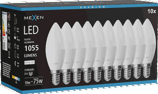 Mexen Nova 10x LED žiarovka E14, C37, 10W, Neutrálna - 4000K, 1055 lm - L102-E14-1040-01x10