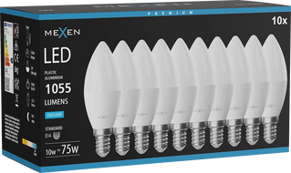 Mexen Nova 10x žiarovka LED E14, C37, 10W, Studená - 6500K, 1055 lm - L102-E14-1065-01x10