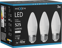 Mexen Nova 3x LED žiarovka E27, C37, 5W, Neutrálna - 4000K, 525 lm - L102-E27-0540-01x03